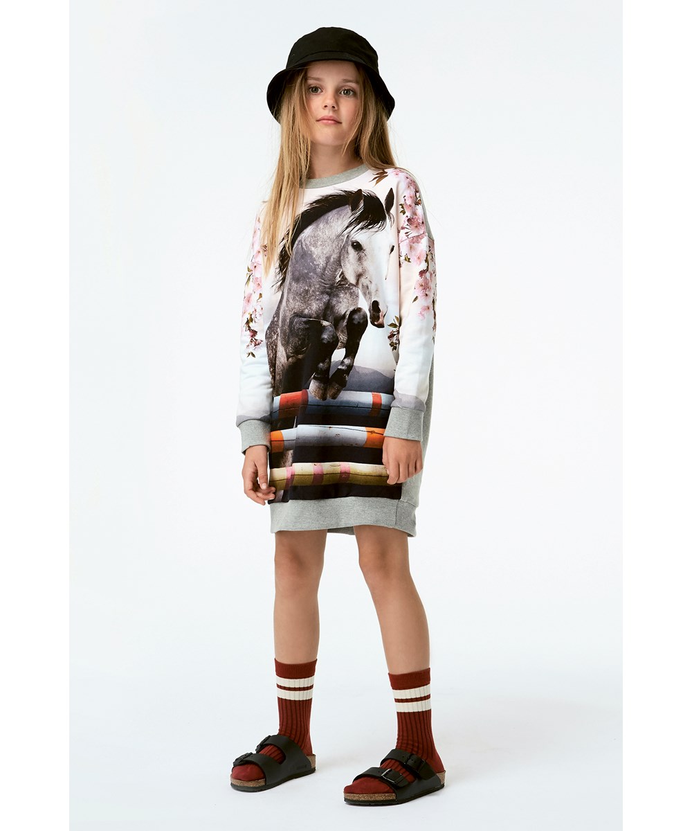 Carita - Jumping Horse - Økologisk sweatshirt kjole med hest