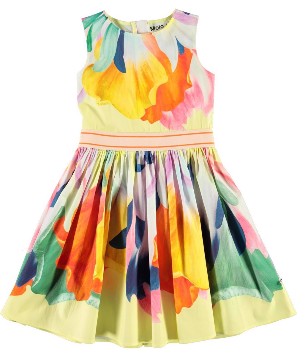 Carli - Colourful Joy - Økologisk gul kjole med blomster print