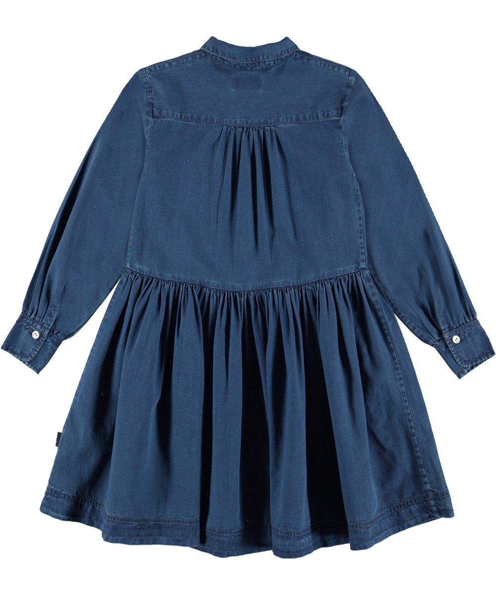 Carolyn - Washed Blue - Mørkeblå skjortekjole i denim med knapper