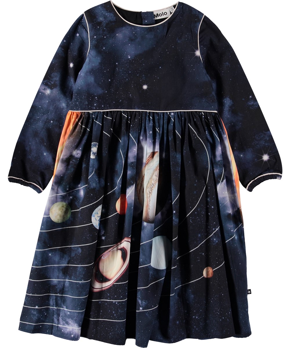 Cassiopeia - Solar System - Mørkeblå kjole med planeter.