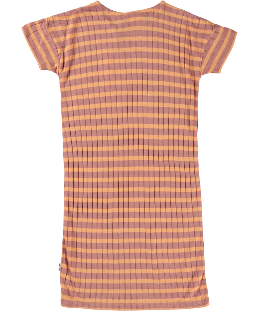 Ceria - Papaya Rose - Stribet t-shirt kjole i rib