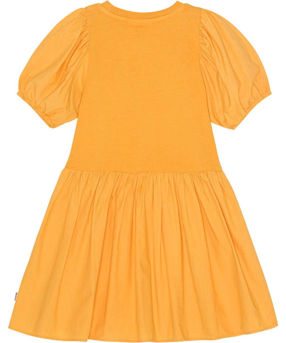 Chikako - Honey Gold - Orange kjole i økologisk bomuld med pufærmer.