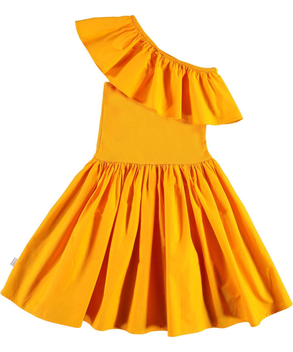 Chloey - Tangerine - Økologisk orange kjole med flæse