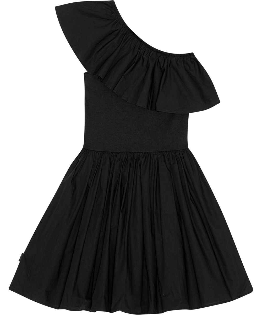 Chloey - Black - Sort one-shoulder kjole i økologisk bomuld