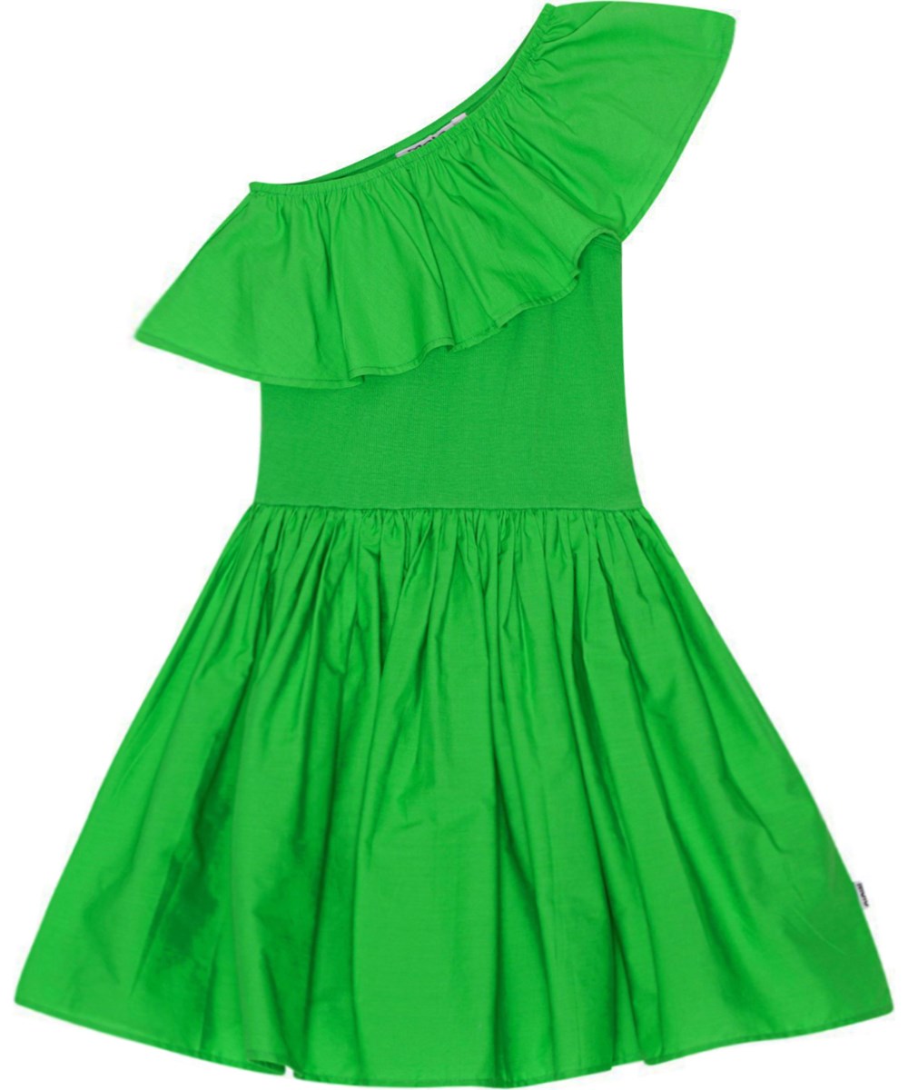 Chloey - Classic Green - Grøn one-shoulder kjole i økologisk bomuld