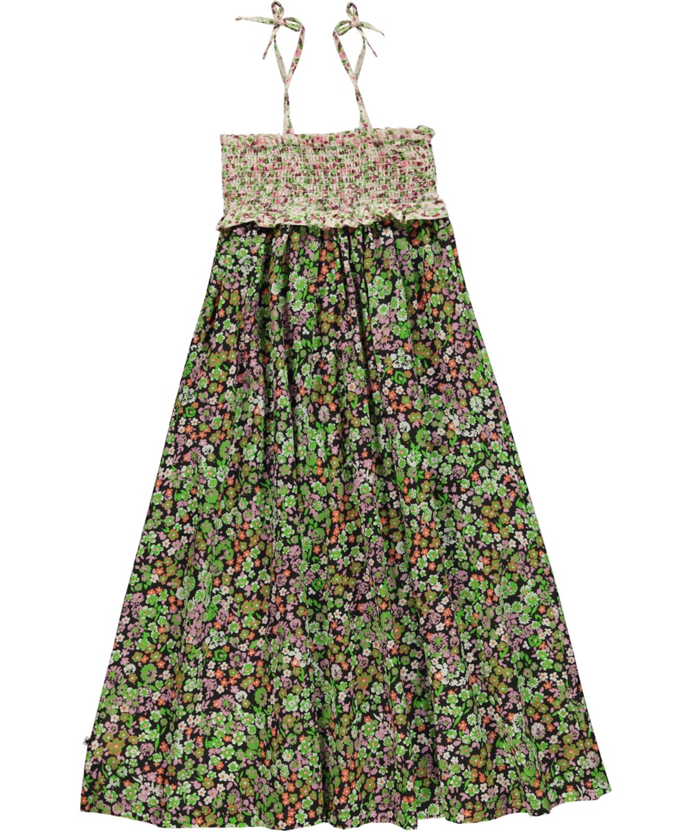 Chrystal - Meadow Night - Økologisk lang stropkjole med blomster print