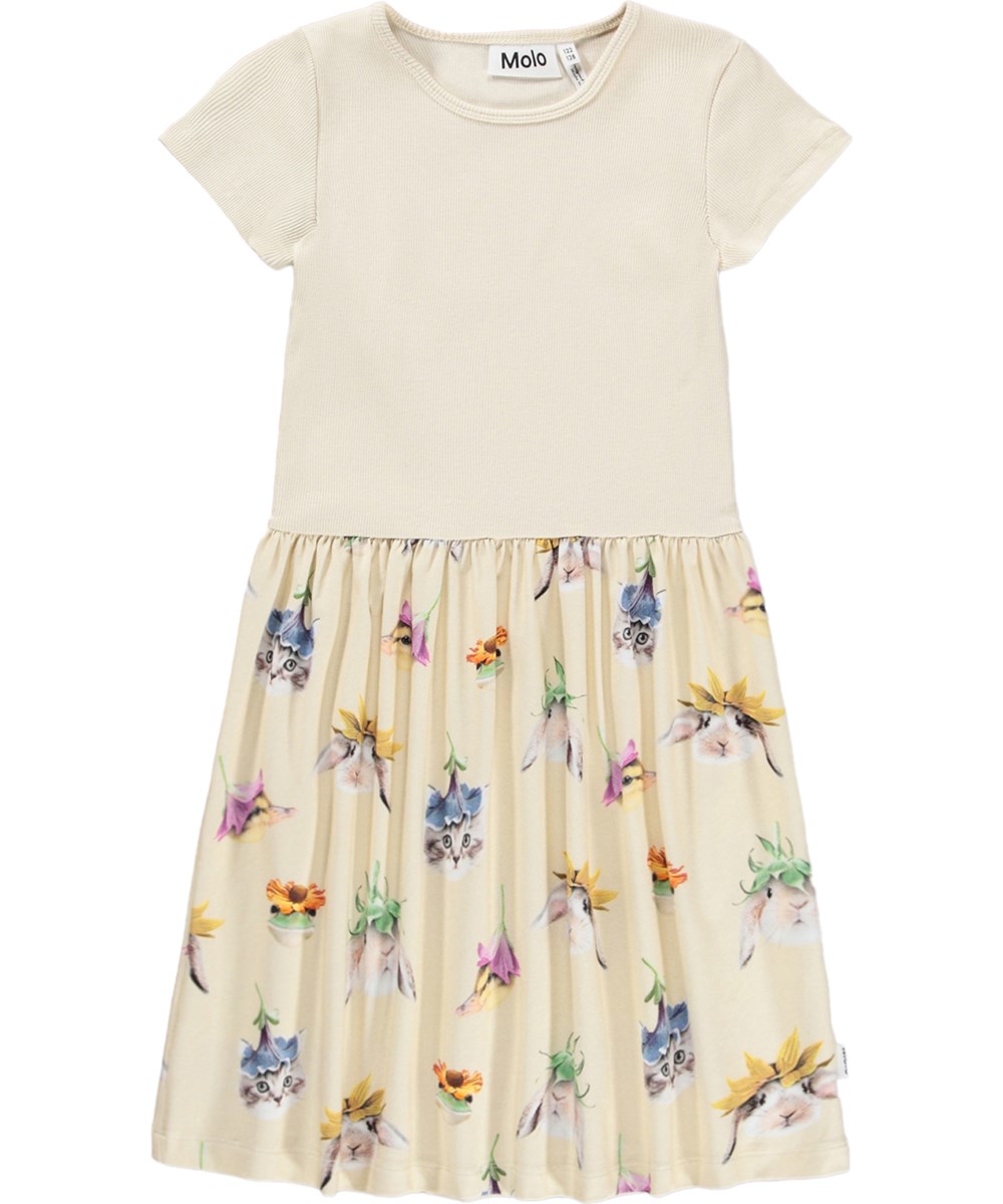 Cissa - Floral Fun - Råhvid kjole med dyre print i økologisk bomuld til børn