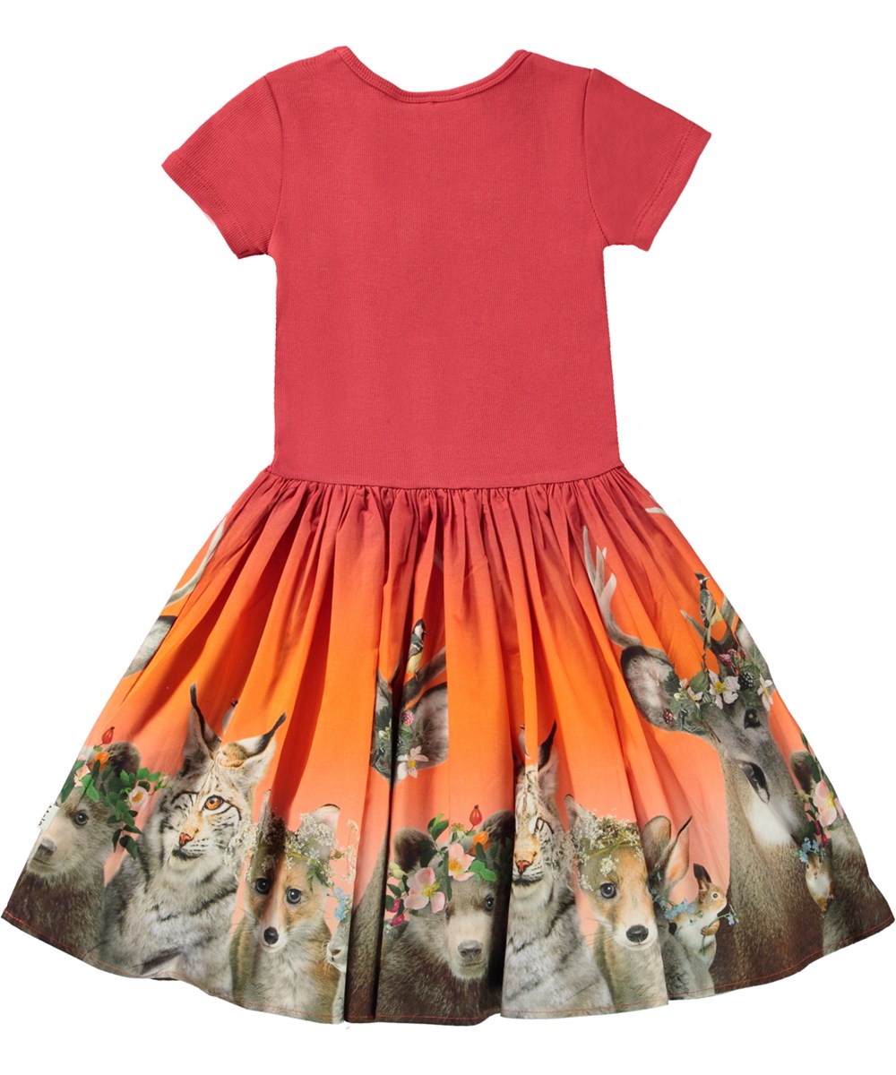 Cissa - Flower Crowns - Økologisk rød kjole med dyre print