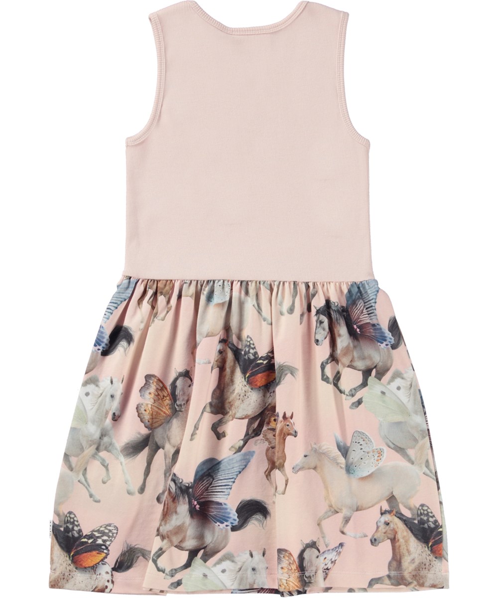 Colleen - Fairy Horses - Økologisk jersey kjole med pudderfarvet top og hesteprint