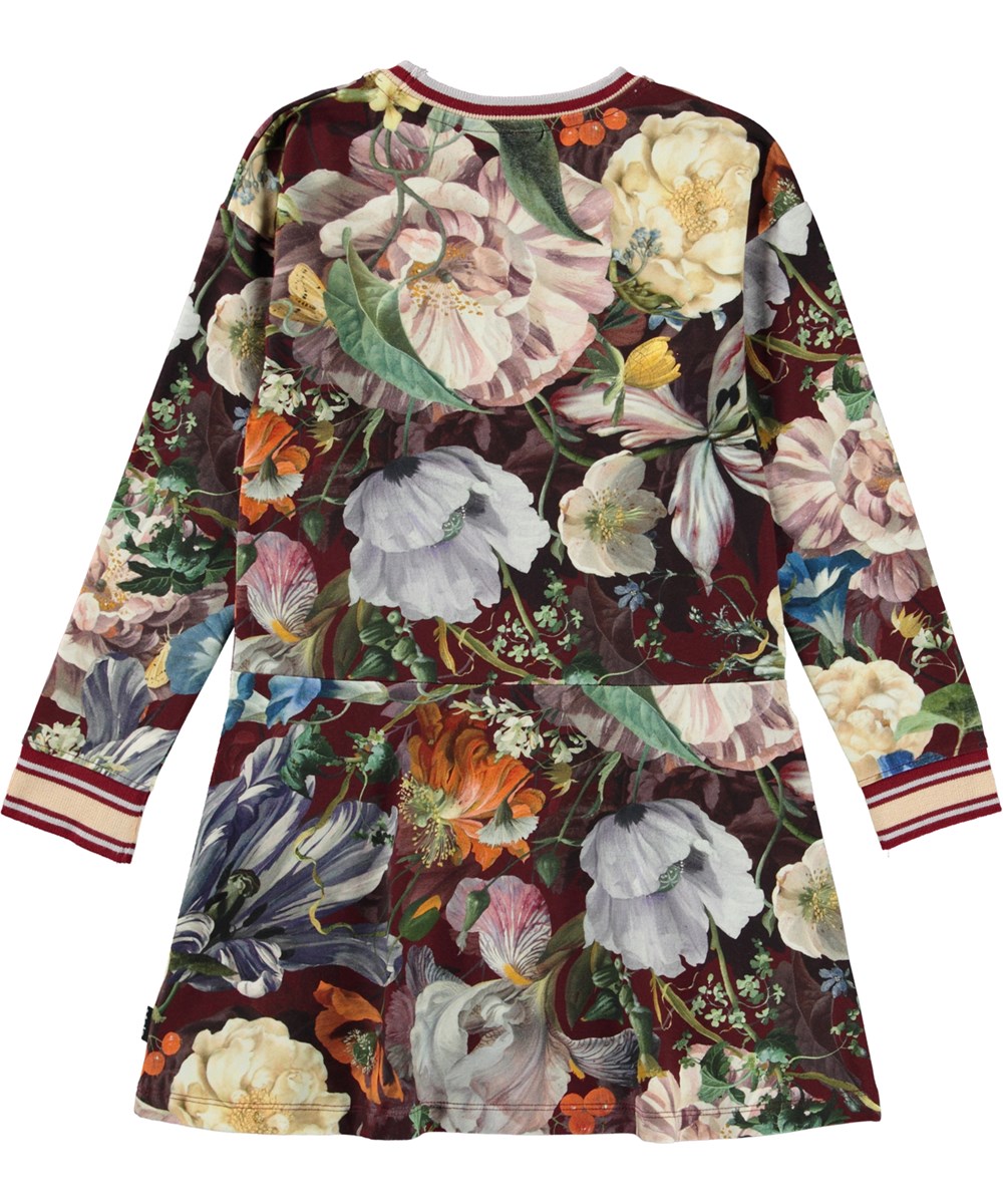 Conny - Botanical Canvas - Økologisk mørkelilla kjole med blomster print