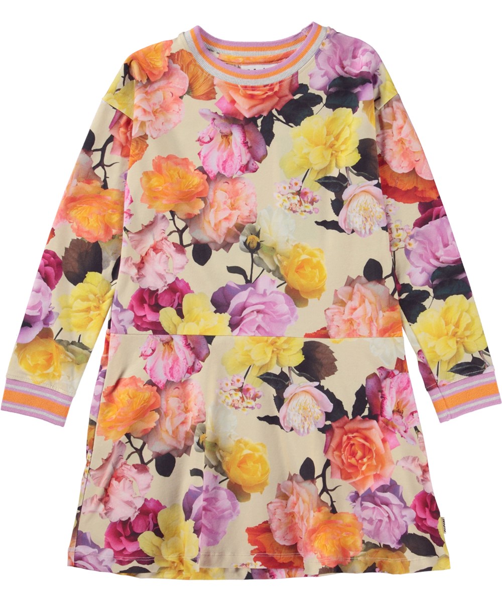 Conny - Rose Garden - Økologisk langærmet jersey kjole i roseprint