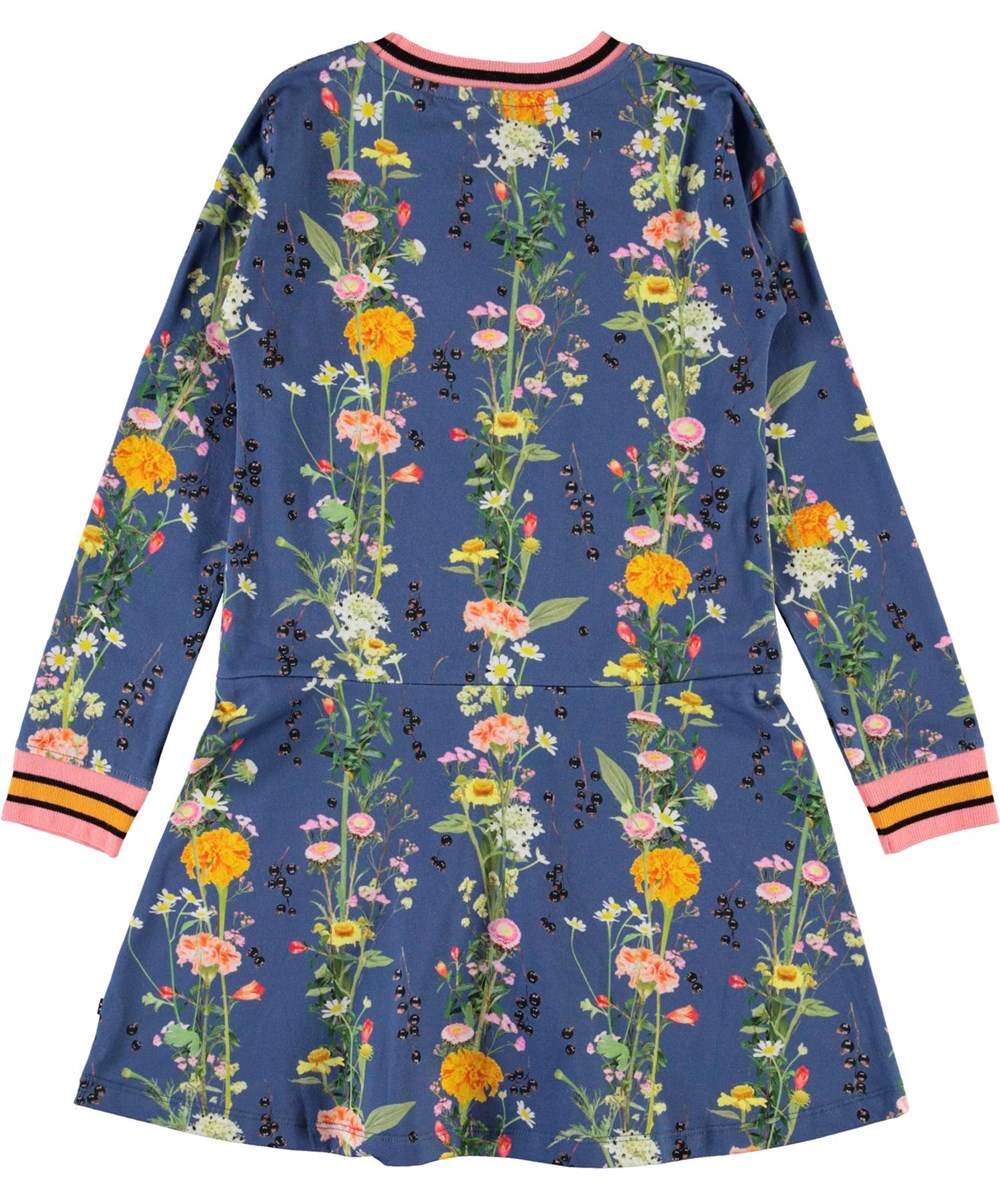 Conny - Vertical Flowers - Økologisk blå kjole med blomster