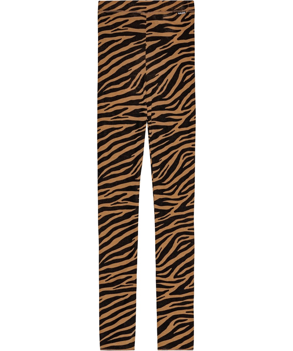 Nadine Wool - Zebra Wool - Zebrestribet gyldenbrune og sorte leggings i merinould med en tætsiddende pasform
