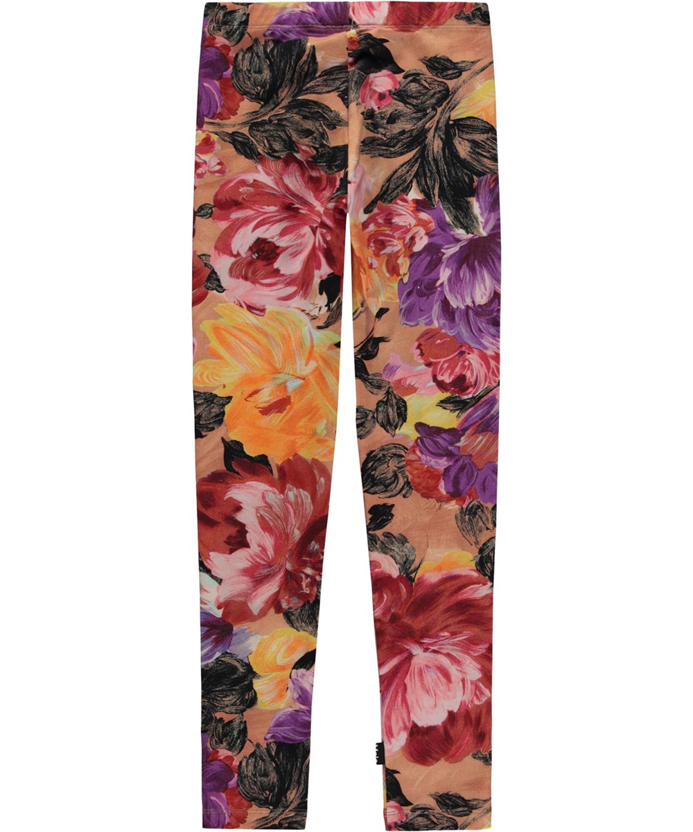 Niki - Artist Flowers - Rosa og lilla økologiske leggings med allover blomsterprint