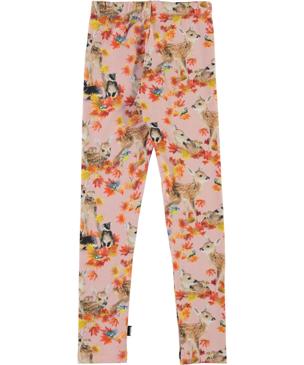 Niki - Autumn Fawns - Økologiske lyserøde leggings med print rådyr