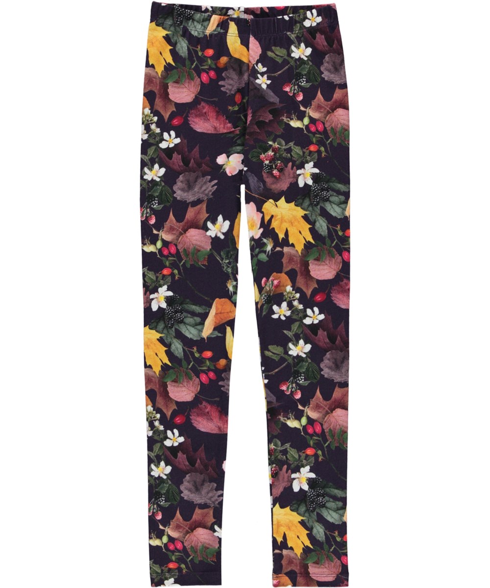 Niki - Berry Picking - Økologiske lilla leggings med print bær og blade.