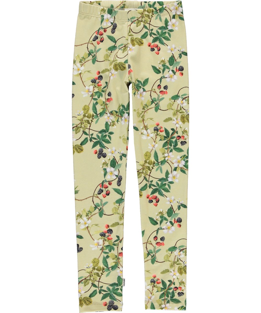 Niki - Bramble - Økologiske lysegrønne leggings med brombær