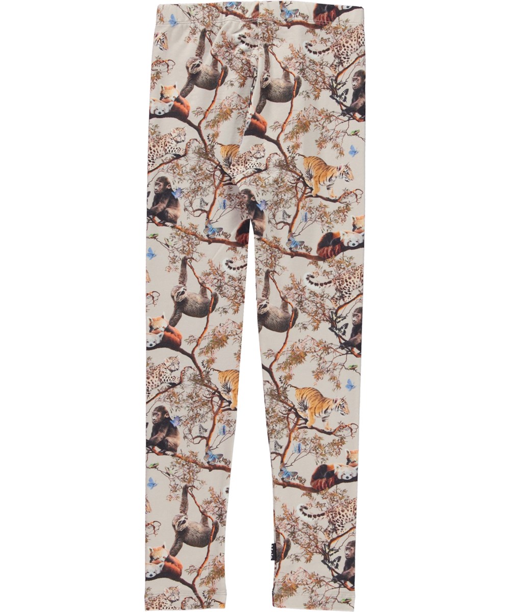 Niki - Cubs Harmony - Beige leggings i økologisk jersey med dyreungeprint