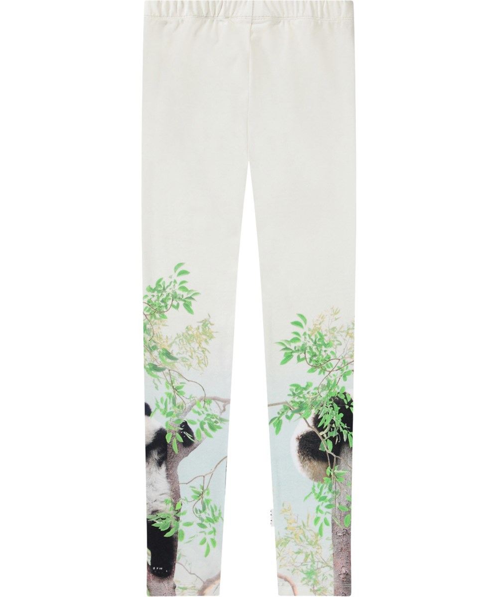 Niki - Cuteness - Hvide leggings med print til børn i strækbart økologisk bomuld med elastik i taljen.