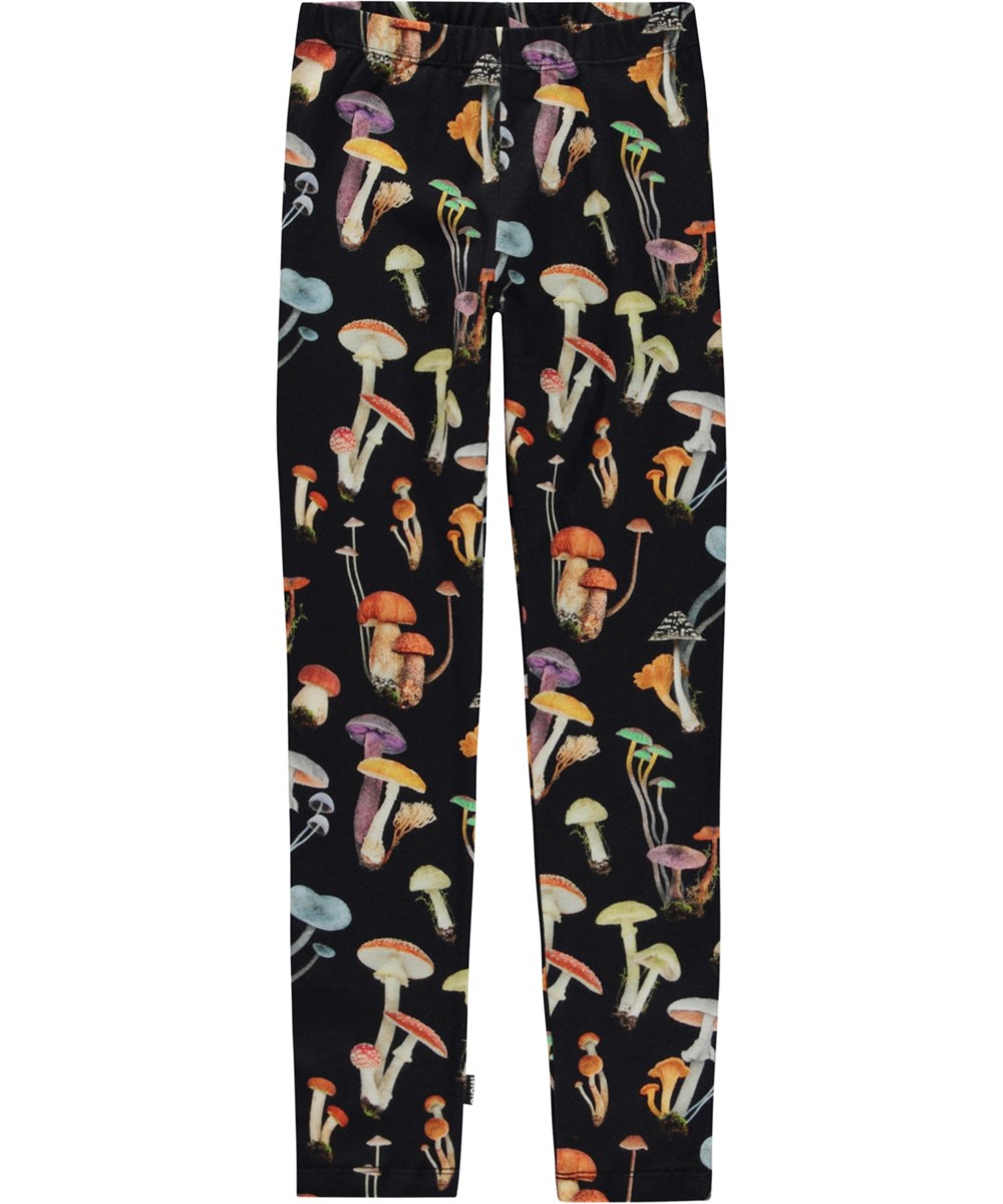 Niki - Fantastic Fungi - Sorte økologiske leggings med svampeprint