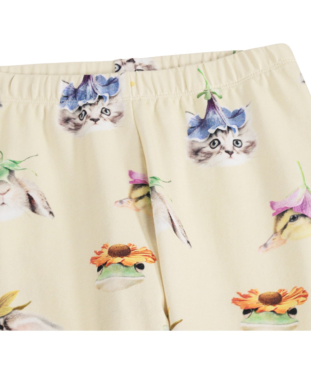 Niki - Floral Fun - Beige leggings i økologisk bomuld til børn