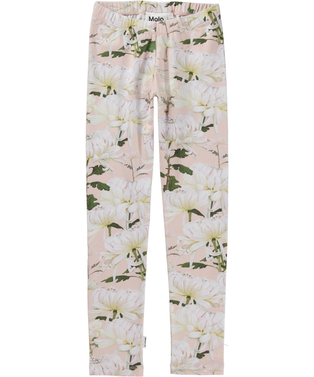 Niki - Flowery - Lyserøde leggings i økologisk jersey med blomsterprint