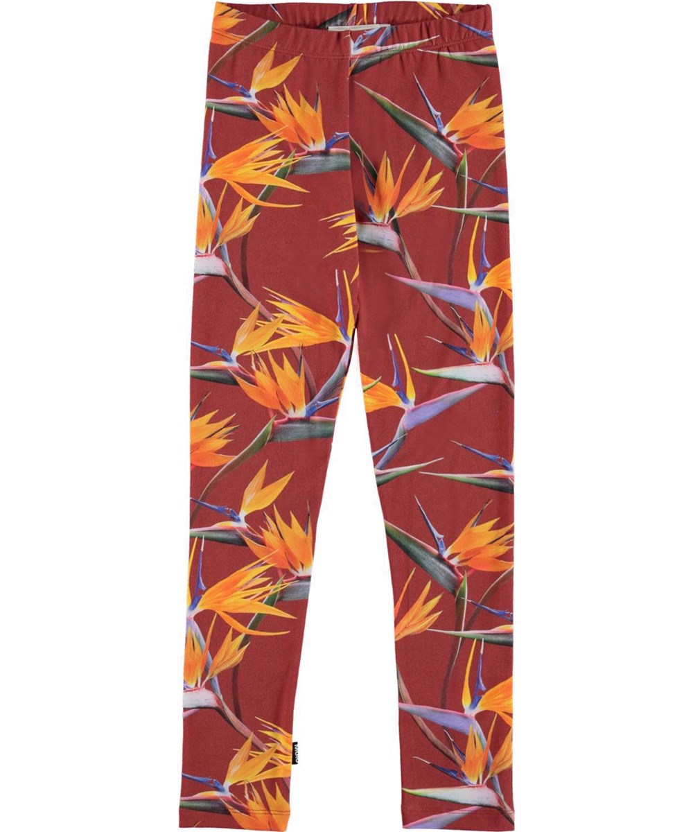 Niki - Paradise_AOP - Leggings i mørkerød med orange blomster