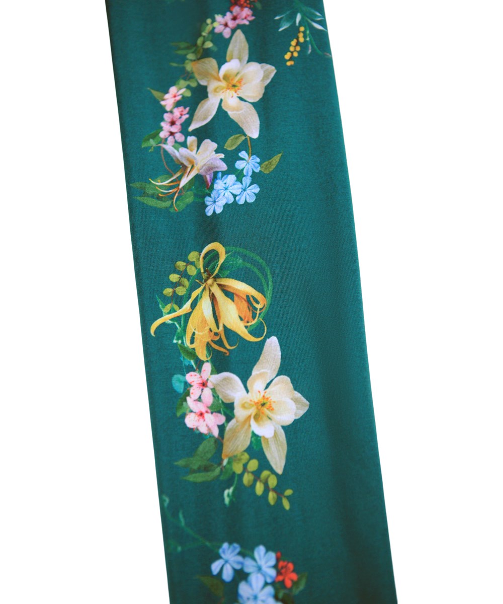 Niki - Sporty Paisley - Grønne leggings med blomsterprint i økologisk bomuld til børn. 