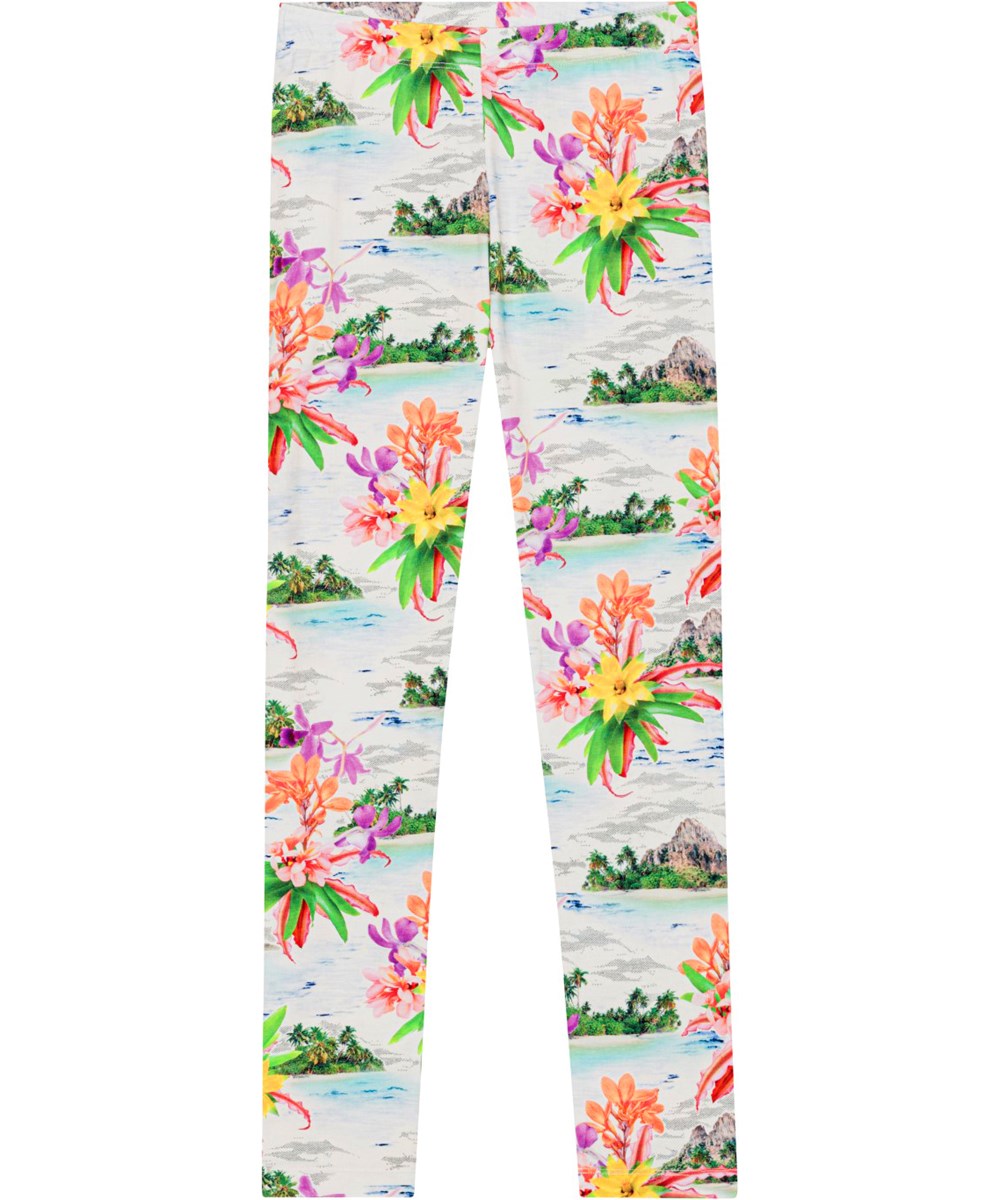 Niki - Tropical Islands - Lyse gamacher i økologisk bomuld med print af blomster og palmer