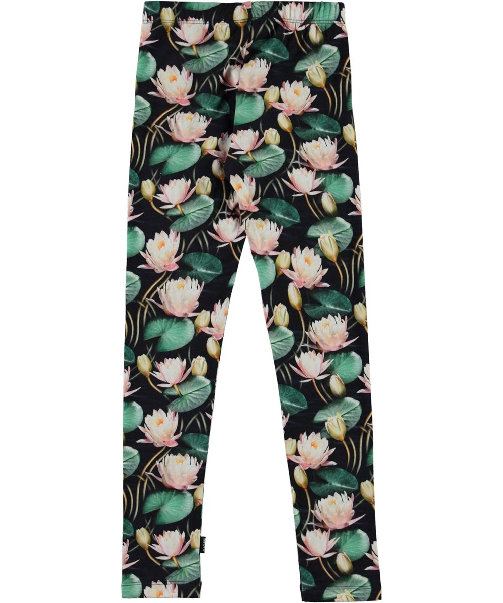 Niki - Water Lilies - Økologiske leggings med print af åkander