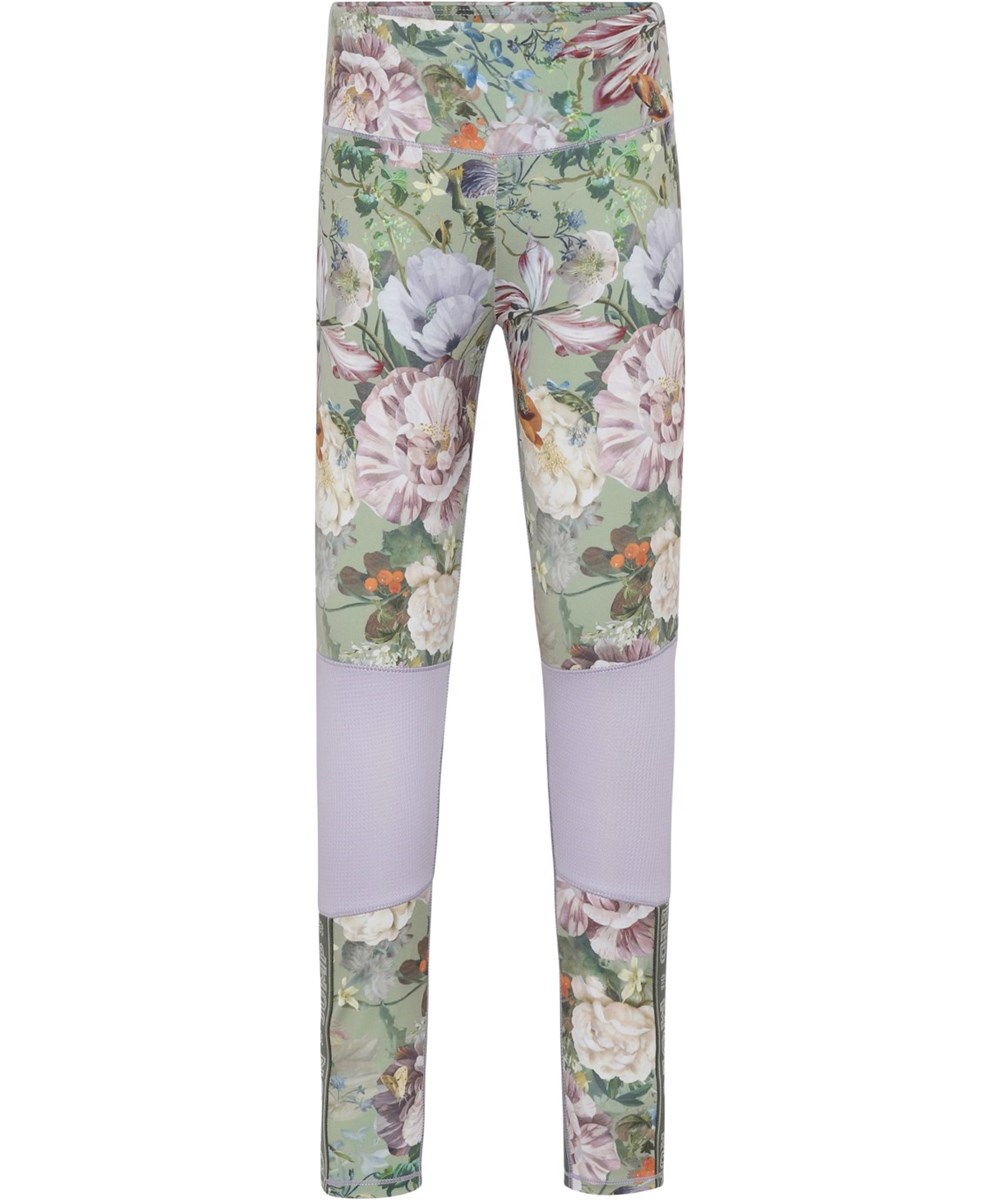 Olympia - Green Botanic - Sport leggings i lysegrøn med blomster print