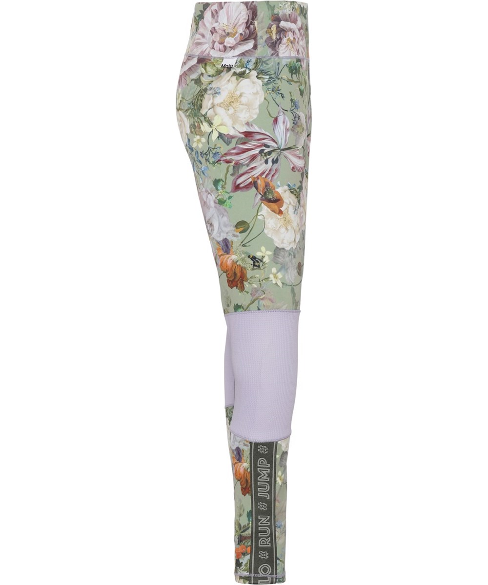 Olympia - Green Botanic - Sport leggings i lysegrøn med blomster print