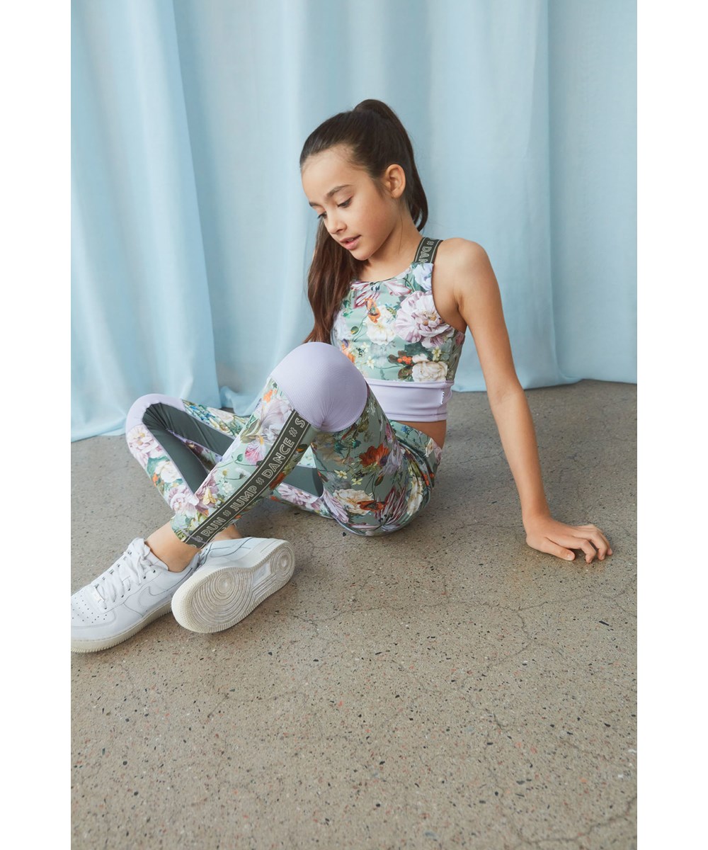 Olympia - Green Botanic - Sport leggings i lysegrøn med blomster print
