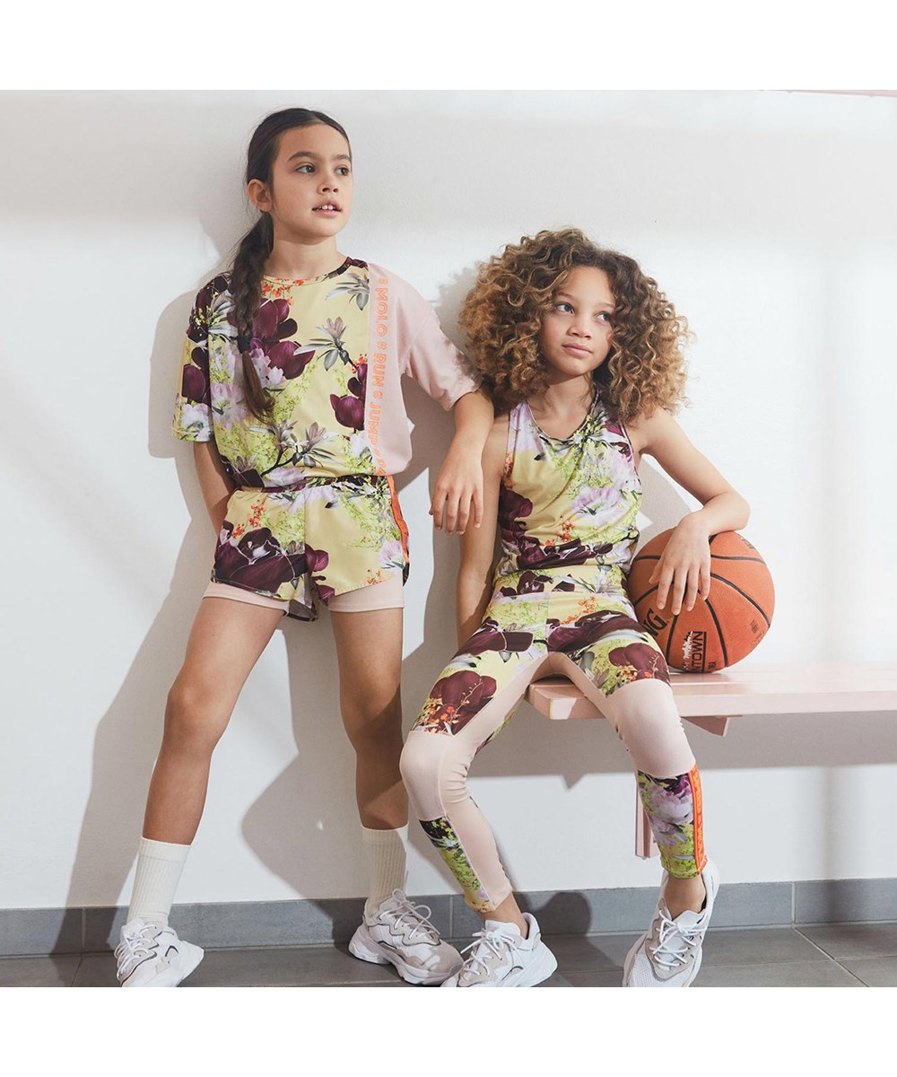 Olympia - Orchid - Lysegule blomstrede sports leggings 