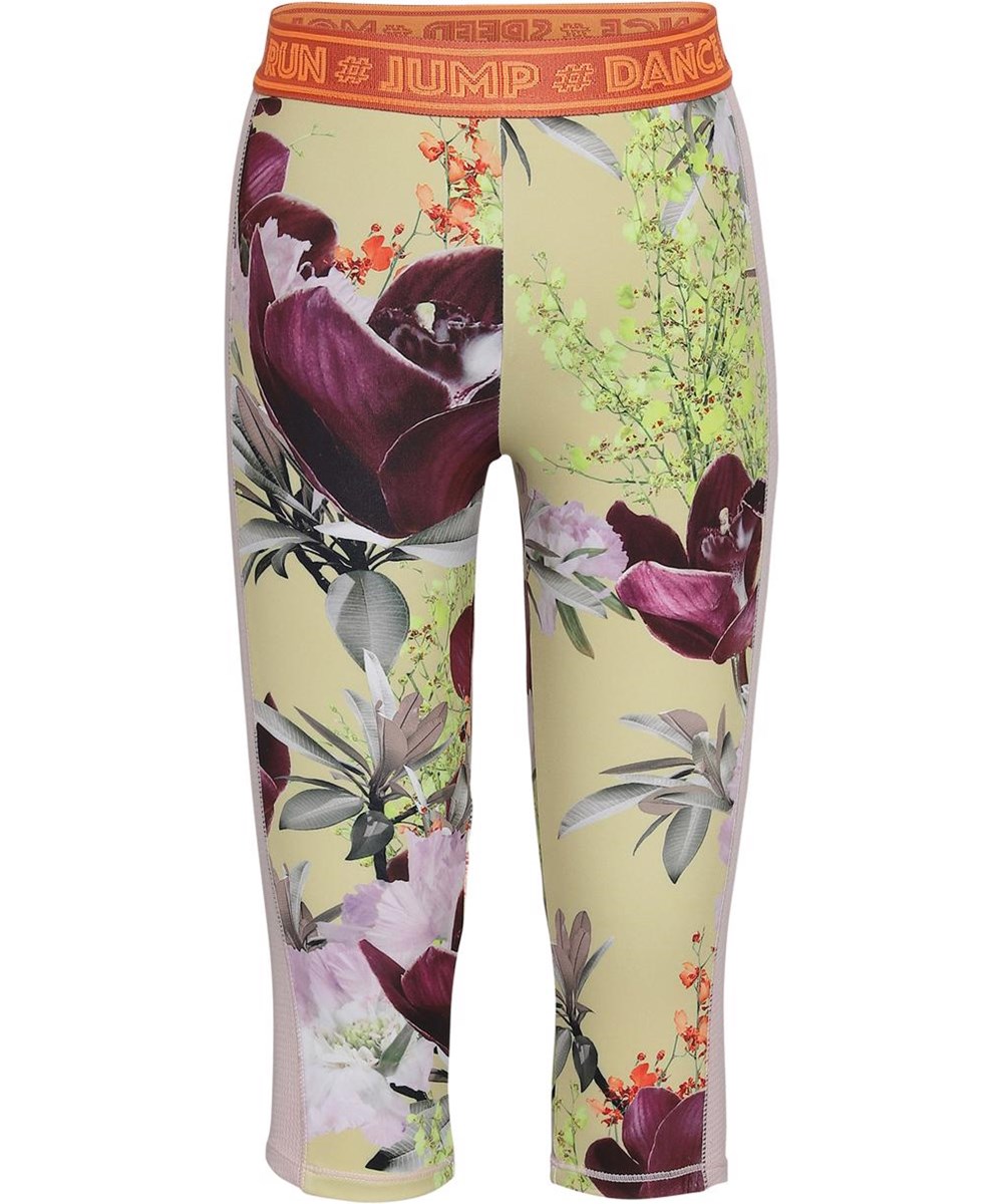 Orlaith - Orchid - Korte sports leggings i lysegul med blomster