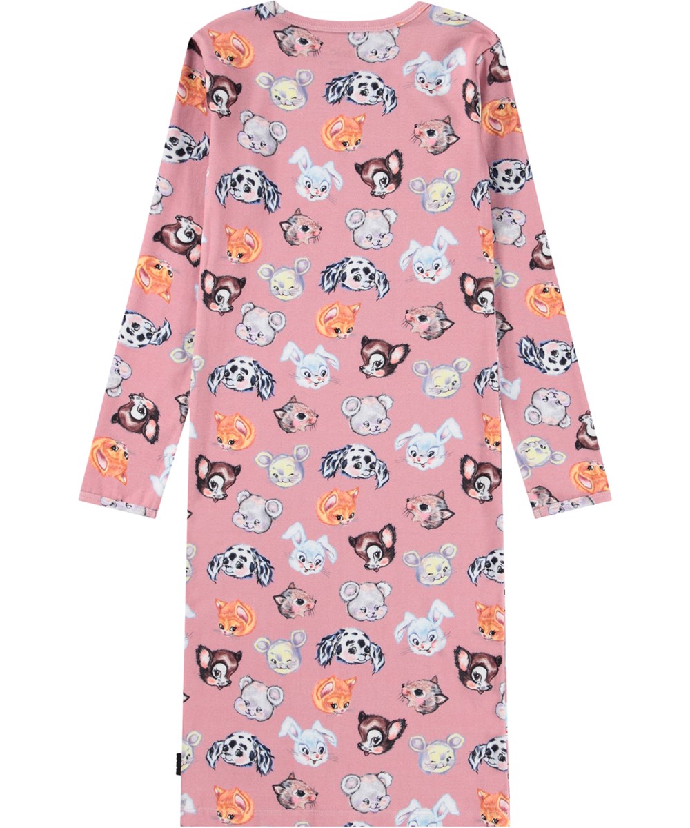 Lovely - Itty Bitty Blush - Lyserød natkjole til børn i økologisk bomuld med print af søde dyr.