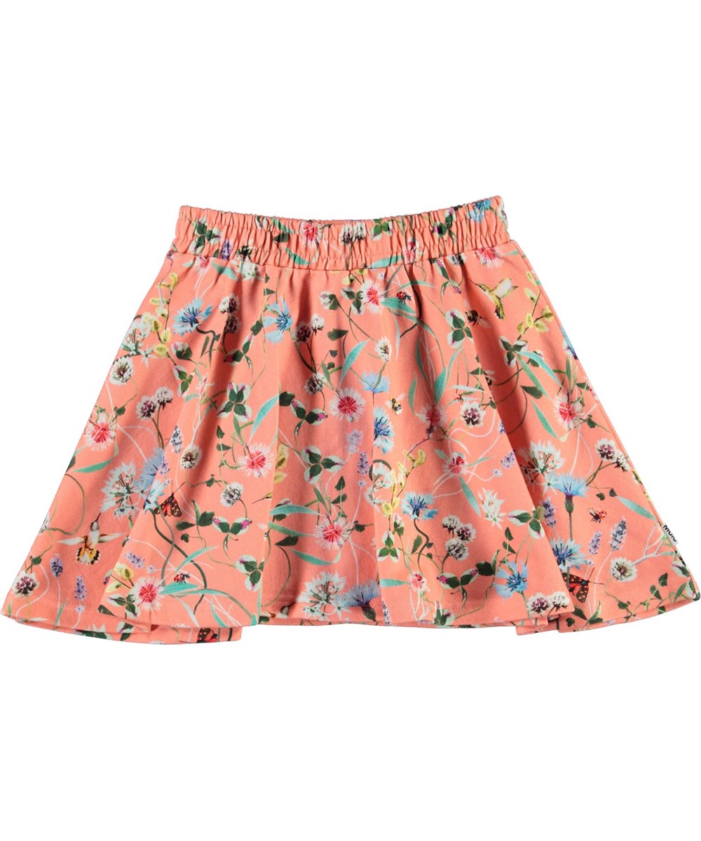 Barbera - Wildflower_Coral - Økologisk koral nederdel med blomster print