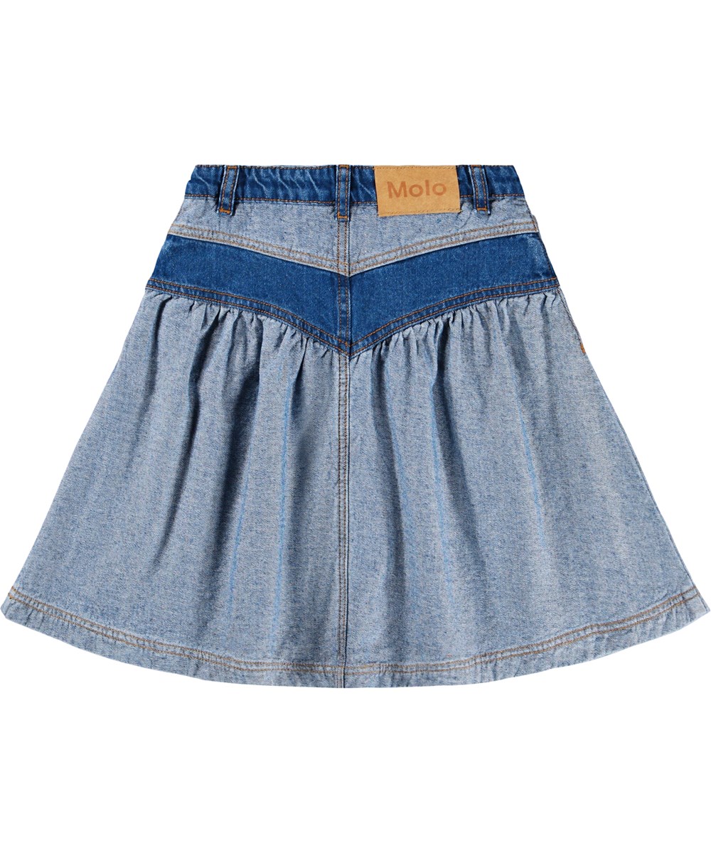 Becca - Two Side Denim - Flot tofarvet denim-nederdel i økologisk bomuld.