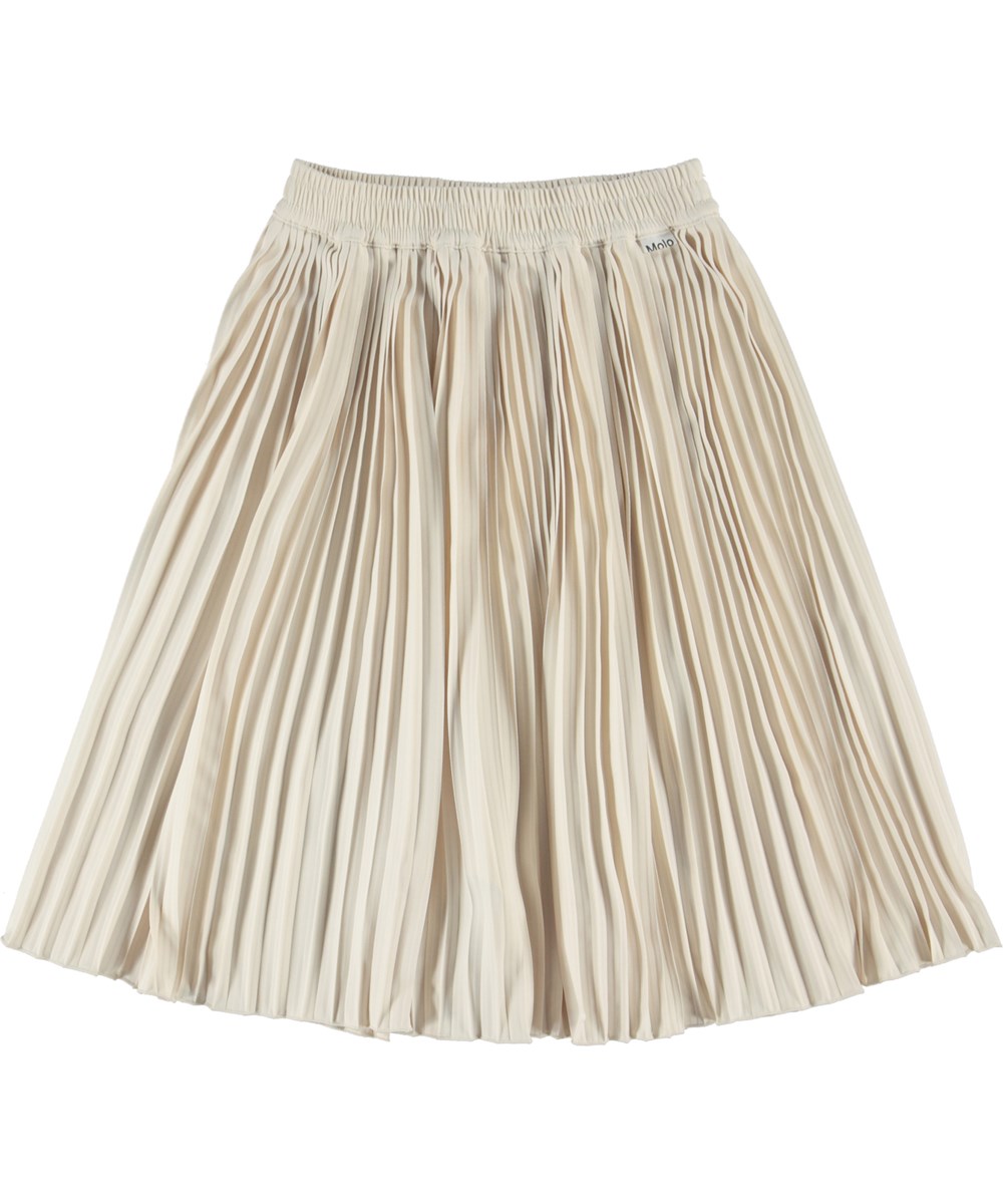 Becka - Pearled Ivory - Cremefarvet plisseret midi nederdel