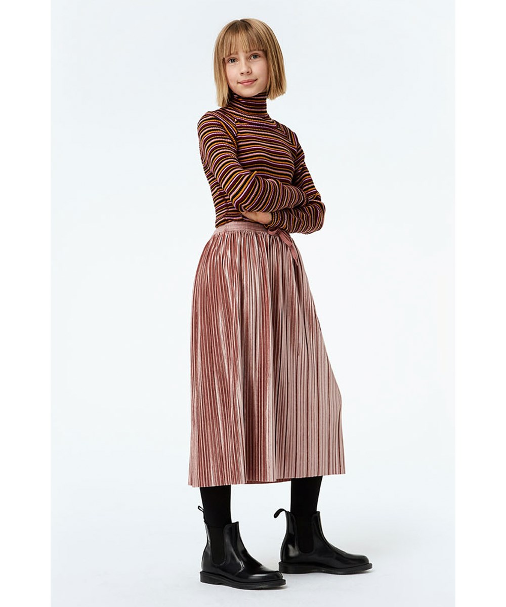 Becky - Desert Sand - Rosa pliceret nederdel i velour