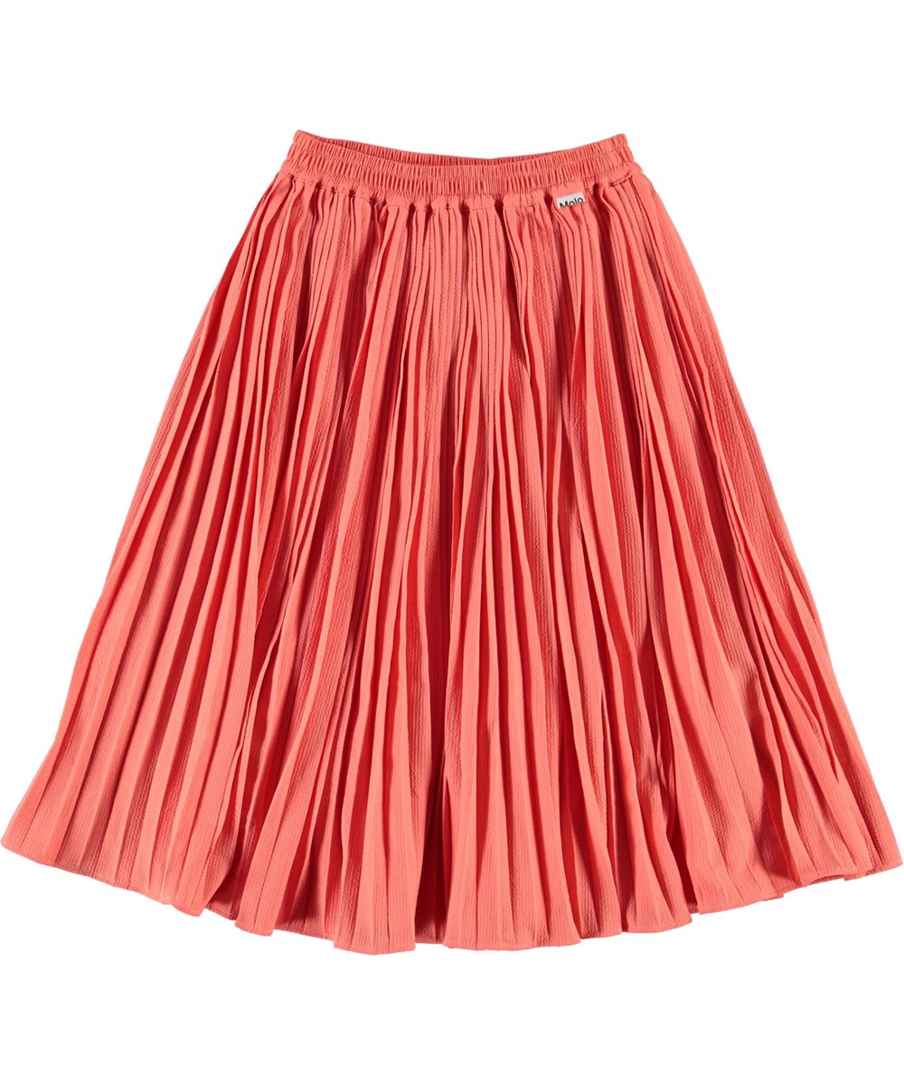 Becky - Fresh Coral - Koral farvet pliseret nederdel