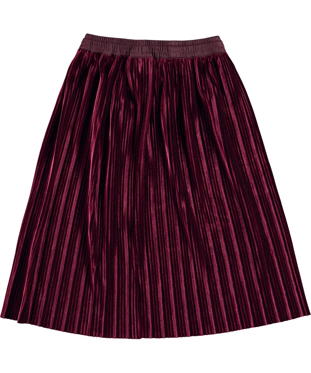 Becky - Velvety - Mørkerød pliseret nederdel