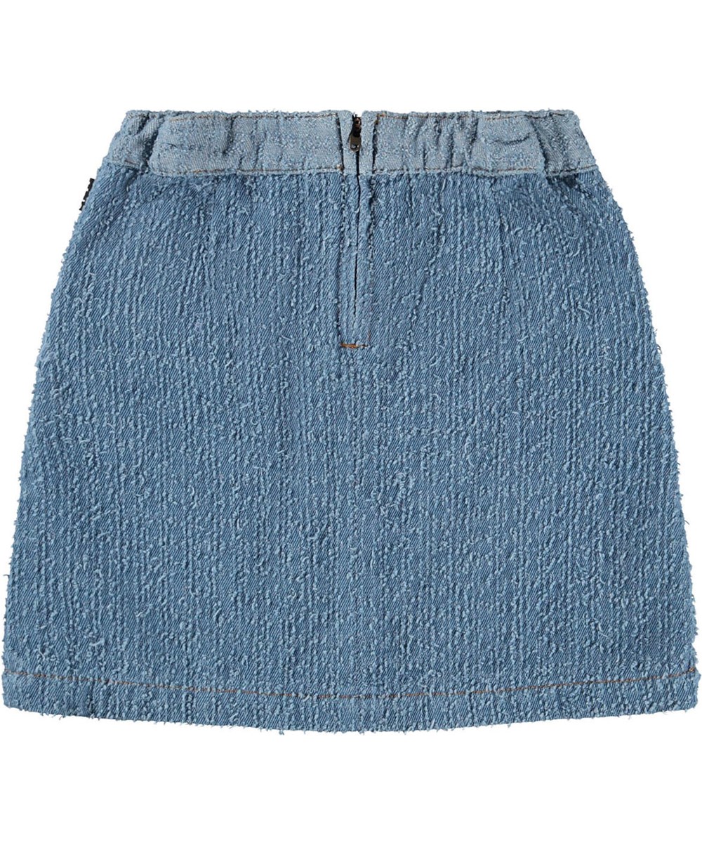 Bente - Bouclé Blue - Blå kort bouclé denimnederdel til børn. 