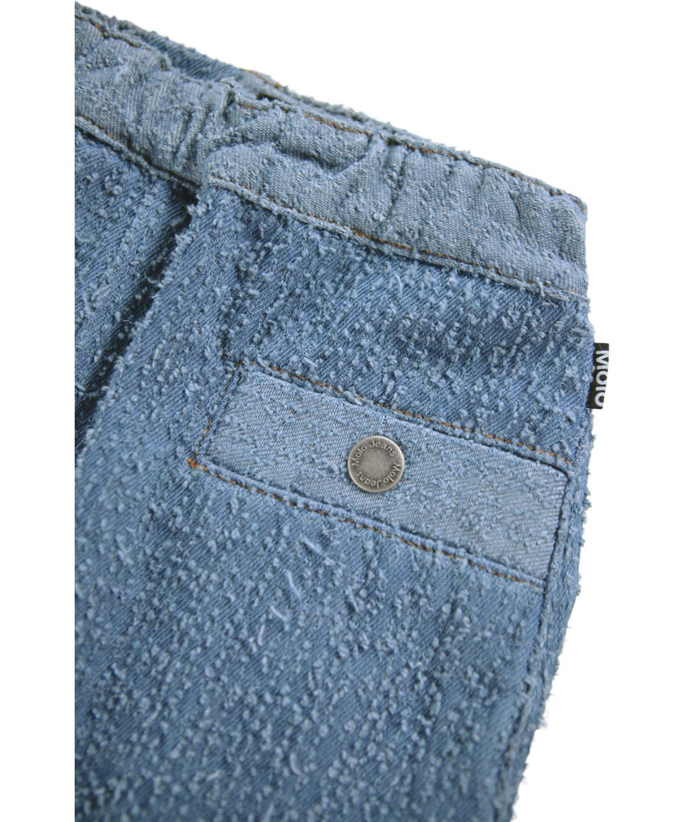 Bente - Bouclé Blue - Blå kort bouclé denimnederdel til børn. 