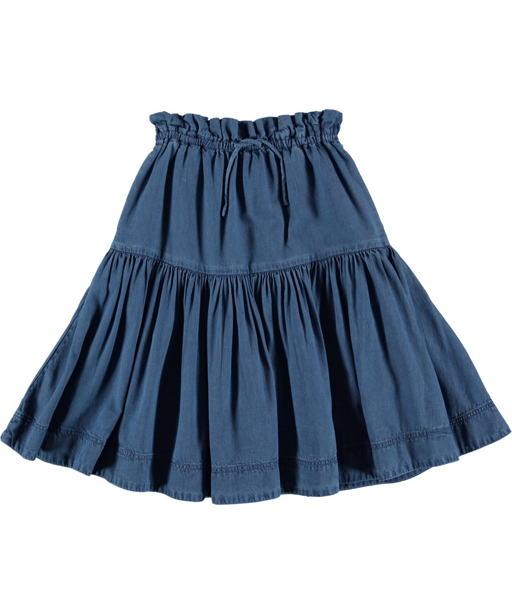 Bente - Washed Blue - Blå nederdel med bindebånd