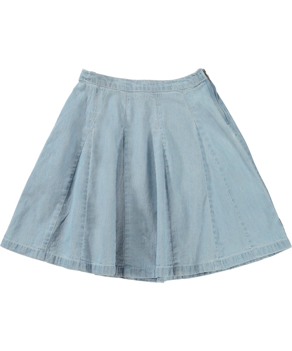 Berthe - Light Washed Blue - Økologisk denim nederdel med kiler