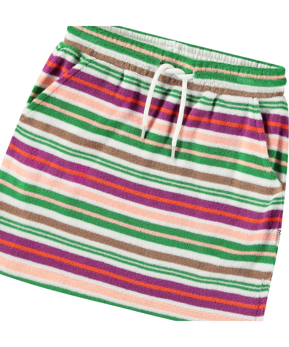 Bethany - Exotic Stripe - Stribet mulitfarvet nederdel i blødt bomuldsfrotté til børn
