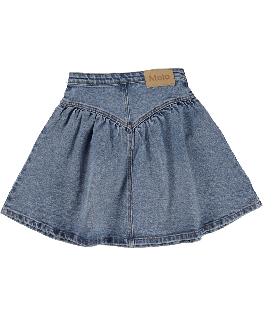 Betsy - Even Washed - Blå økologisk knælang denim nederdel