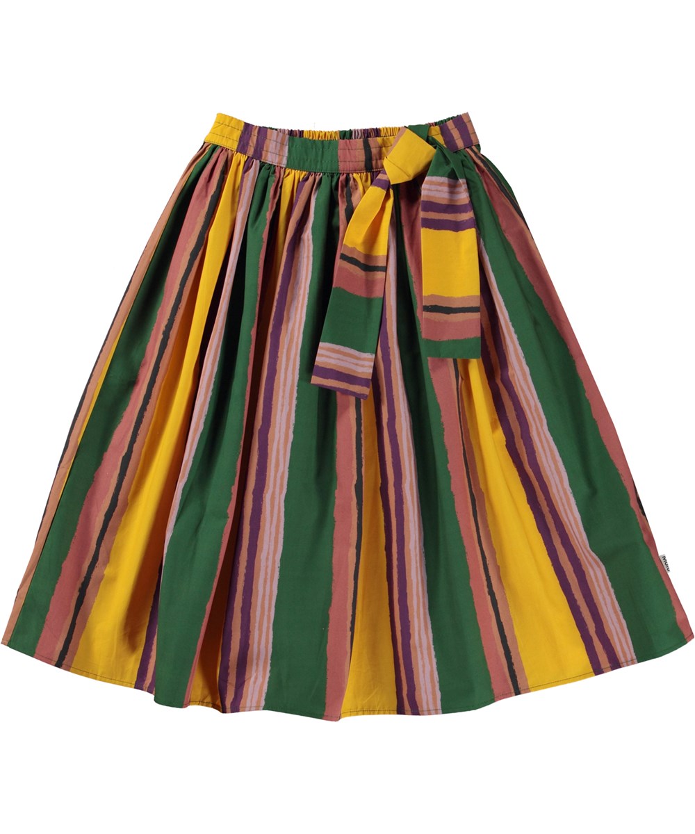 Bitta - Painted Stripes - Multifarvet økologisk midi nederdel med allover stribet print