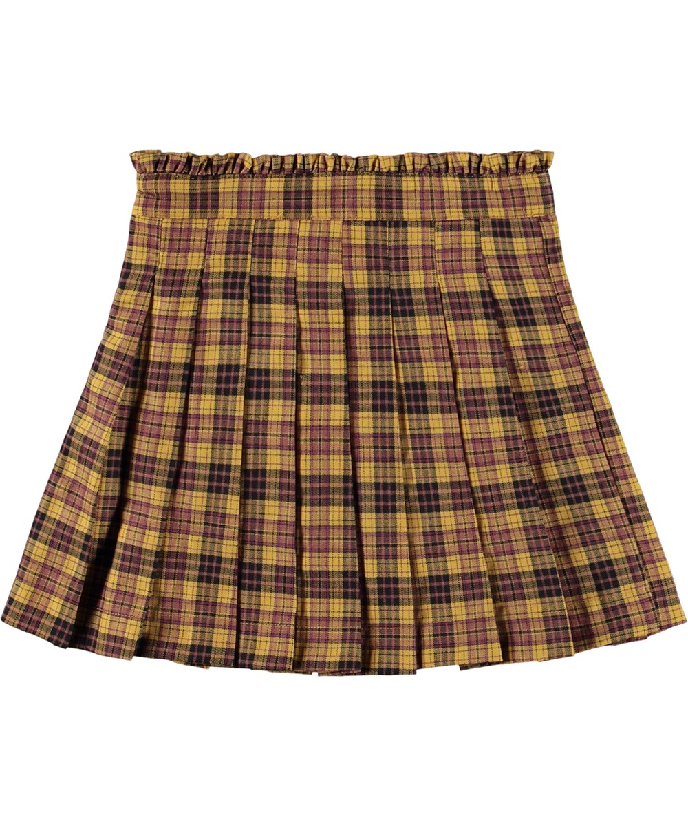 Bolata - Highland Check - Kort gul og sort-ternet nederdel til børn.